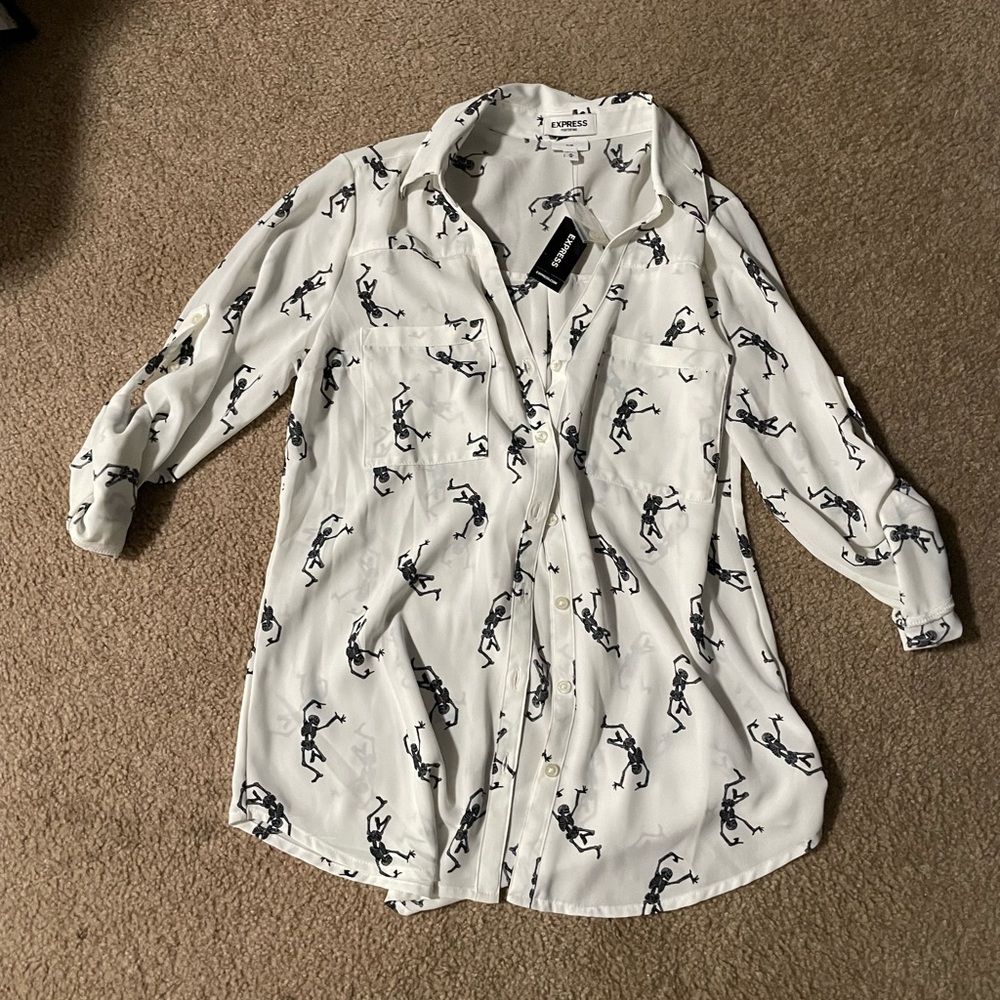 EXPRESS Portofino slim fit women’s shirt, medium Dancing skeletons